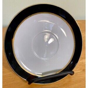Vtg Sears Aquarius Fine China #3518 6" Saucer Black & Gold Trim Made in Japan